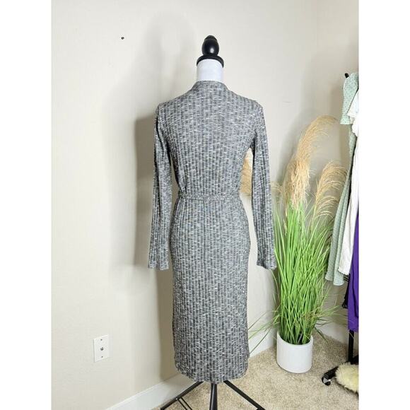 Michael Stars Duster Rib Cardigan Sleek Midi Dress Luxe Jasper Gray S Waist Tie - Picture 6 of 9